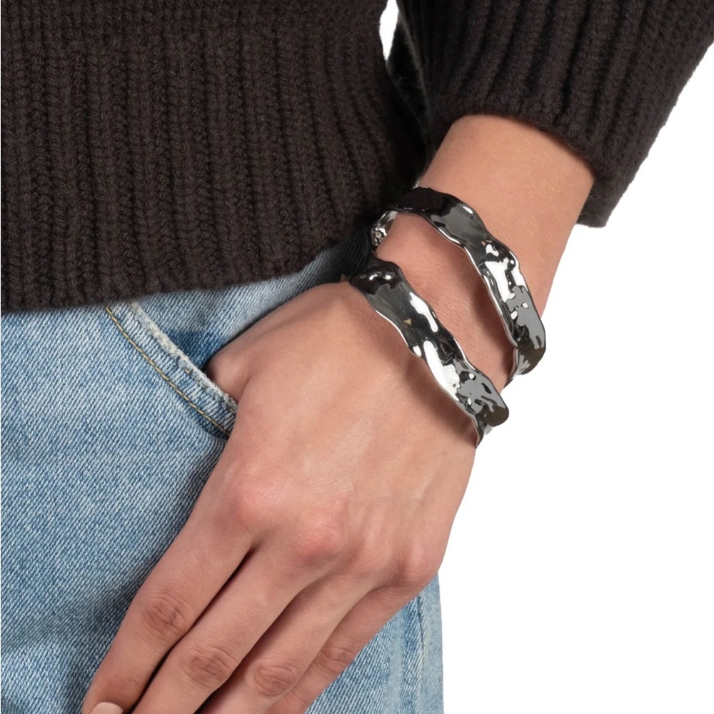 NWT Alexis Bittar Brut Silver Strap Bangle Bracelet (2)